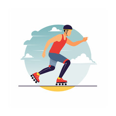 Obraz premium Man roller skating with helmet and protective gear