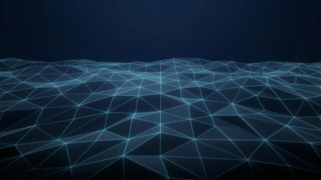 Digital Wireframe Landscape with Glowing Blue Network Lines