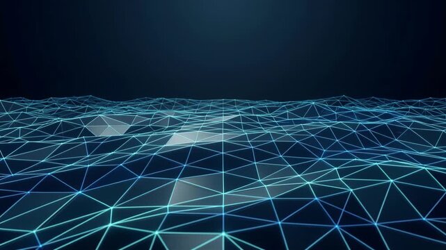 Digital Wireframe Landscape with Glowing Blue Network Lines
