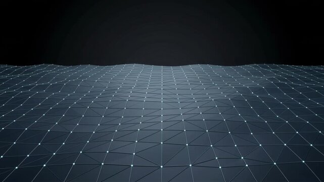 Digital Network Grid with Connected Nodes and Polygon Mesh Surface