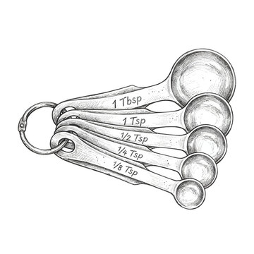 Set of Metal Measuring Spoons with Engraved Markings