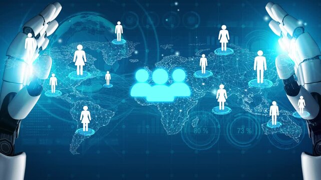 Futuristic Robotics and Global Connection Concept with Human Silhouettes Representing Network and Communication Across Digital World. Entropy.