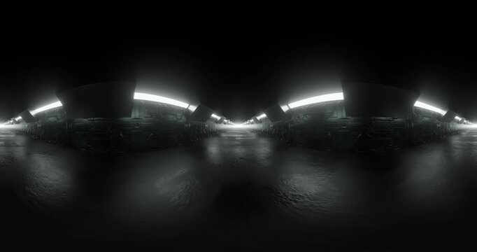 Dark underground parking garage panorama looping vr video