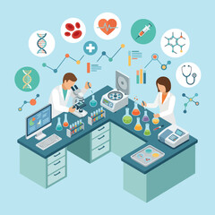 Naklejka premium Scientists conduct research in a modern laboratory setting
