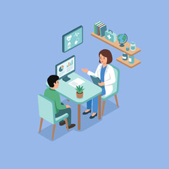 Naklejka premium A doctor consults with a patient in a modern medical office