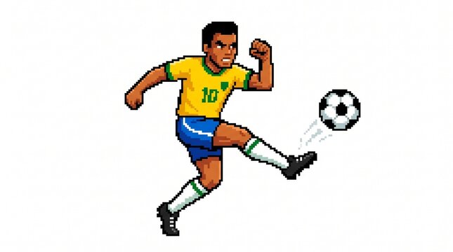 Pixel Art Soccer Player Kicking Ball - Retro 16-bit Athlete