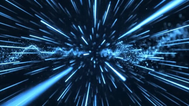 Futuristic blue hyper speed light trails in cosmic space