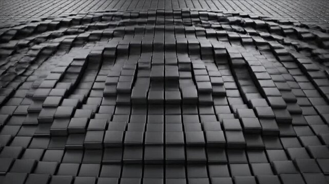 Moving cubes create a dynamic black surface with an interesting visual effect during the animation process