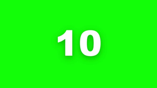 White Number Ten on a Bright Green Background for Countdown and Timer Videos