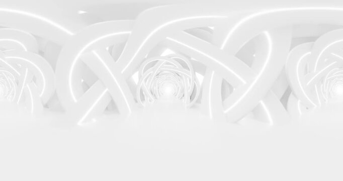 Abstract white glowing curved tunnel background looping vr video