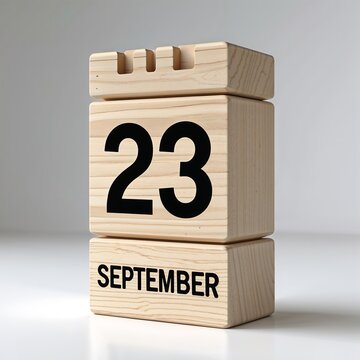 Wooden calendar block showing september 23 isolated on white background