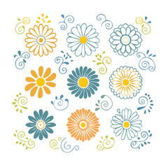 Fototapeta premium Flat design floral pattern with daisies and swirls