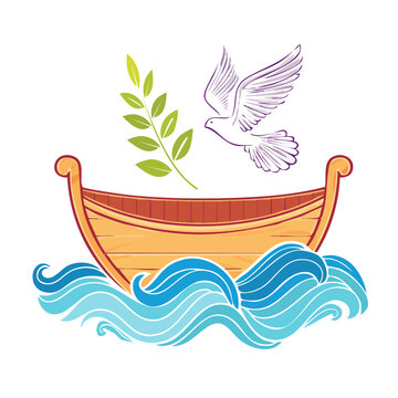 Noah's Ark with Dove and Olive Branch Illustration