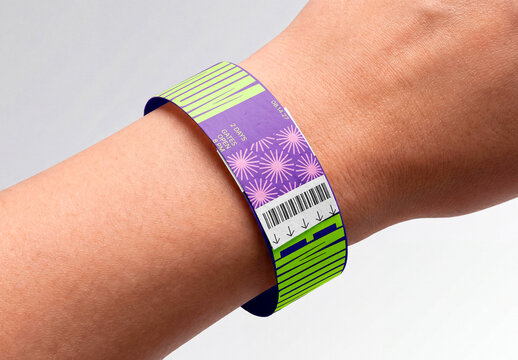Blank paper wristband mockup on wrist closeup