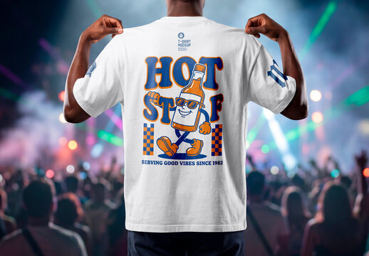 Oversized t-shirt back mockup at concert