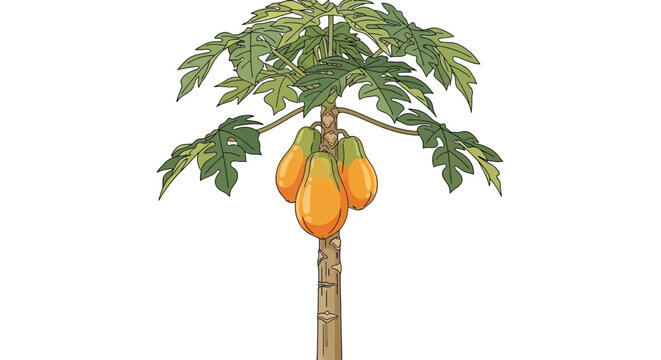Papaya Tree with Ripe Yellow Fruits.