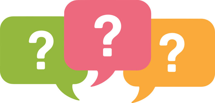 Question mark speech bubble banners, colorful frequently asked questions quiz templates, help support forum graphic isolated design elements