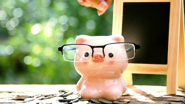 Saving Money in Piggy Bank for Financial Planning and Future Investment in 4K Ultra HD footage
