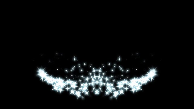 4K Glitter pixie dust trail, dust line burst, luminous star sparkle animation, magical white particle burst, elegant twinkle line effect, shimmering fantasy radiant curved light motion on black screen