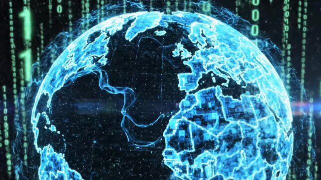 Futuristic rotating globe shows network connections in a digital world