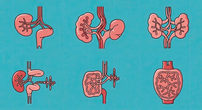 Medical illustration of various human kidney and urinary anomalies