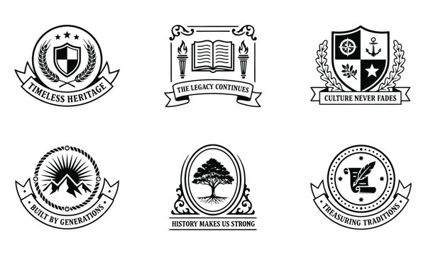 Heritage emblems and crests with symbols of legacy tradition and strength