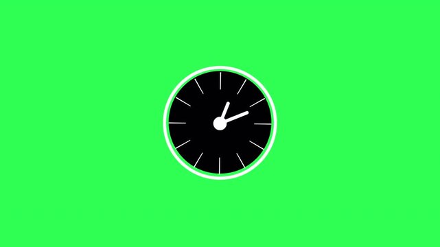 Animated analog clock with rotating hands and smooth time movement isolated on green screen for timing concept