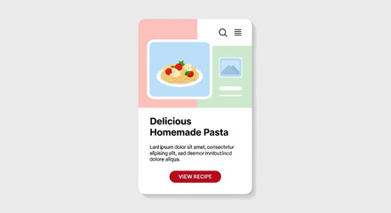 Fototapeta premium Mobile Application User Interface Displaying Delicious Homemade Pasta Recipe Card.