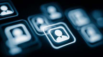 Obraz premium Digital profile icons on a network interface representing online identity, recruitment and connected user management. 