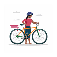 Naklejka premium Woman with bicycle and helmet, flat design illustration