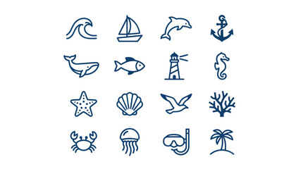 Sea Ocean Marine Life Icons Set. © retno