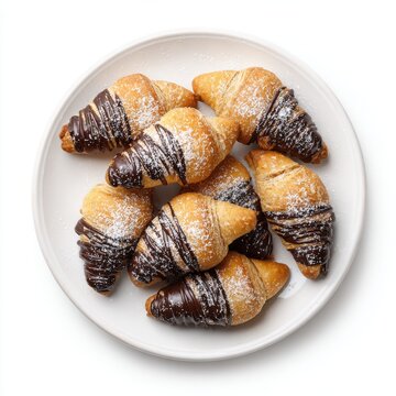 almond crescent pastries with chocolate tips isolated on a white background