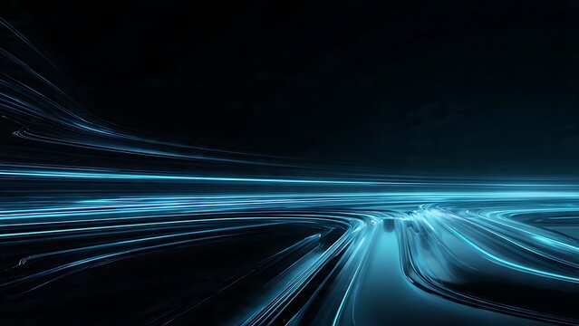 Abstract high speed digital internet connection background with light blue glowing streaming lines