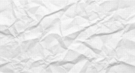 Fototapeta premium Wrinkled paper halftone background with dotted texture and rough folds. Aged creased sheet in comic style with gritty grain overlay.