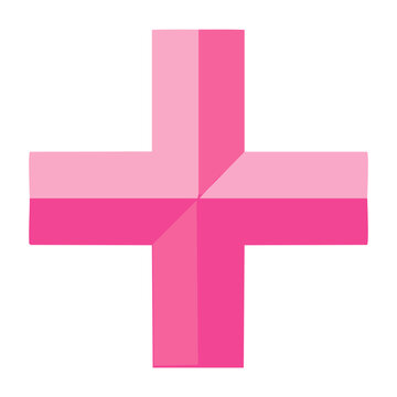 Pink plus sign icon in flat design style