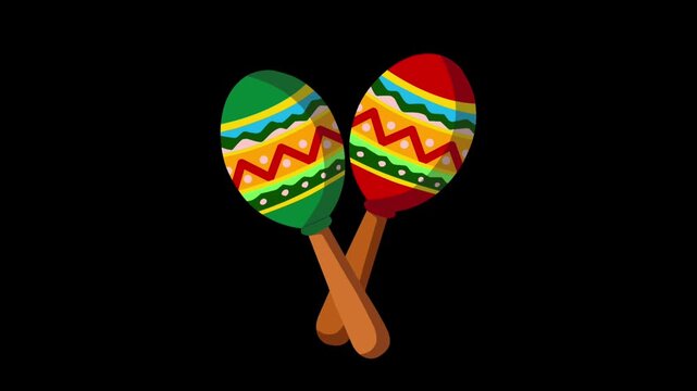 2D Animated Maracas with Traditional Colorful Design for Fiesta Music