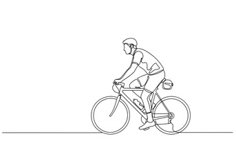Naklejka premium Continuous line drawing of a cyclist riding a bicycle