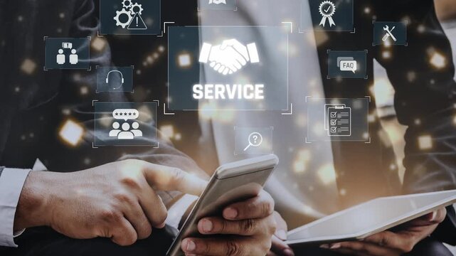 Customer service and support workflow with cooperation, communication, maintenance, and checklist icons for efficient service operation and user satisfaction Marrow