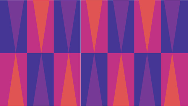 Abstract colorful triangle pattern vector with alternating purple, pink, red, and orange geometric shapes in vibrant symmetrical grid
