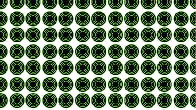 Abstract geometric cube pattern vector with green circular shapes, black centers, and uniform grid symmetry on white background