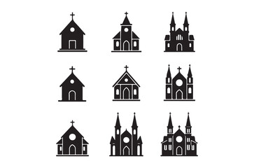 Fototapeta premium Church Silhouettes Collection Black Icons On White Background