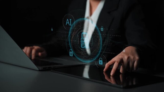 AI cyber security system using biometric authentication and privacy control. Cyber security protects identity, cybersecurity detects threats, cybersecurity ensures safety, and secures data. Marrow