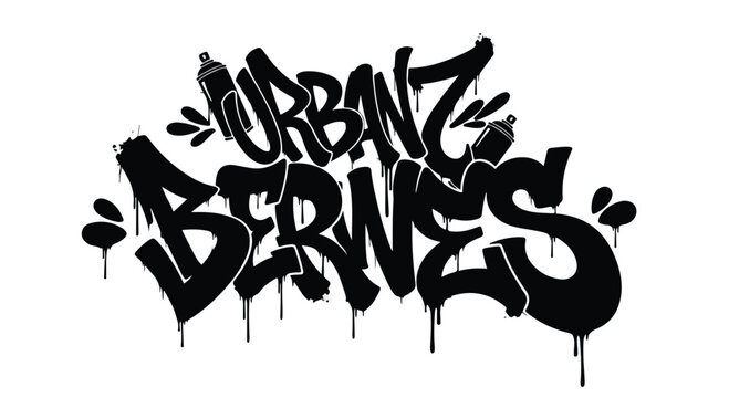 Urbanz Bernes graffiti tag vector, black spray paint lettering with drips, street art typography for apparel and underground culture design