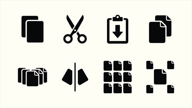 Minimalist black solid document management UI web icon set vector