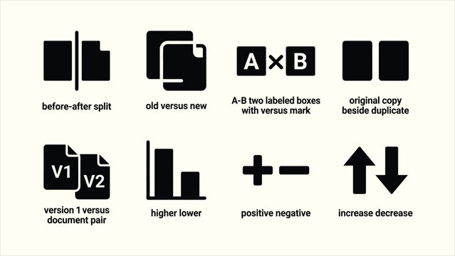 Minimalist black solid comparison and contrast UI web icon set vector