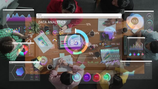 Data analytics tools and visualizations showcasing diverse colorful charts, graphs, and metrics for business decision-making and strategic planning Sigmoid