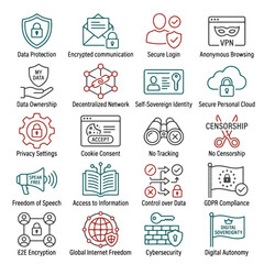 Fototapeta premium Digital Sovereignty and Control over Data Icons Representing Privacy Security Autonomy