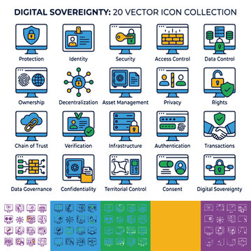 Digital Sovereignty 20 Vector Icon Collection for Technology and Security Concepts