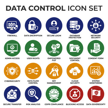 Data Control Icon Set Illustrating Digital Sovereignty and Security