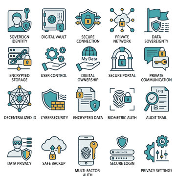Digital Sovereignty and Cybersecurity Icons Representing Data Control and Privacy